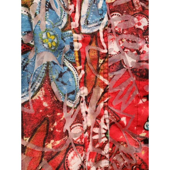 Chicos Women 3 Red Shaket Button Sheer Burnout Floral Long Sleeve Abstract Artsy - Picture 5 of 12